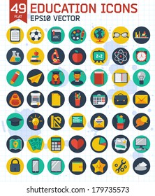 Flat education and business icons set