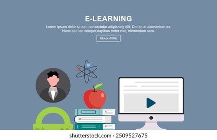 Flat education, distance tutor, mobile education, e-learning concept. Vector icon banners template