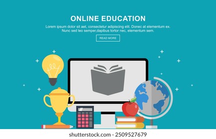 Flat education, distance tutor, mobile education, e-learning concept. Vector icon banners template