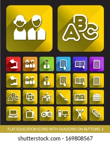 Flat Education Icons with Shadows on Buttons 3. 