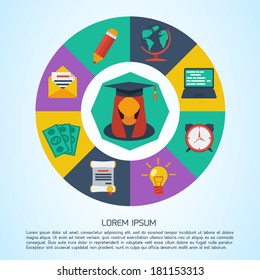 Flat education infographic background. Colorful template for you design, web and mobile applications. 