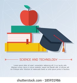 Fondo plano de la infografía de la Educación. Plantilla con los campos de texto. 