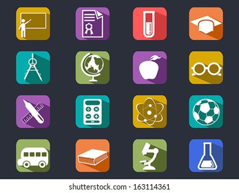 flat education long shadow icons