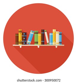 Flat Education Reading Books with Bookshelf Icon with Long Shadow. Wisdom and Knowledge Vector illustration. Book Object in Interior.  