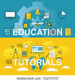 Flat education and tutorials design concept for user interface design, banners, cards, web, apps, printed material etc. Simple illustration for modern media business.