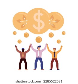 Flat effective teamwork concept with successful team members holding hands vector illustration