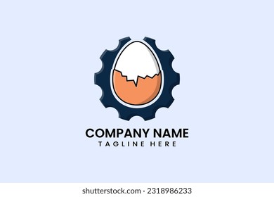 Flat egg and gear mechanical engineering logo icon template vector illustration