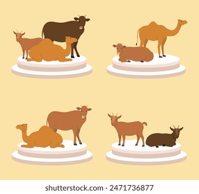 Flat Eid al Adha animal in podium collection illustration
