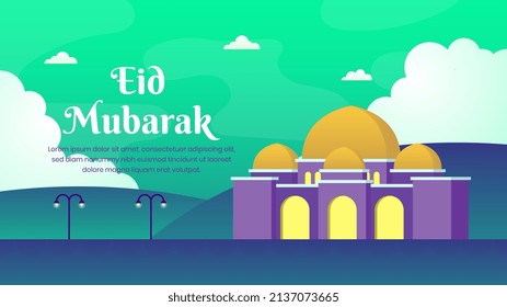 Flat eid al Fitr landscape illustration. Suitable for banner, background, etc.