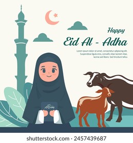 Flat eid al-adha Hintergrund mit Menschen und Tier