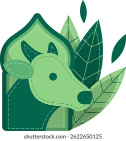 Flat Eid Al-Adha Cow Icon with Leaf Decoration. Islamic Festival Element Concept Isolated