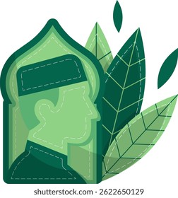 Icono de hombre plano de Eid Al-Adha con decoración de hojas. Concepto de elemento de festival islámico aislado