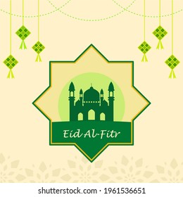 flat eid al-fitr greeting design, free vector 