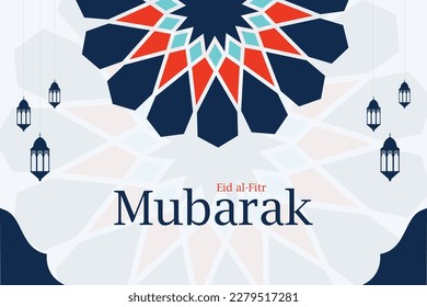 Pancarta plana de Eid al-fitr Mubarak con faroles