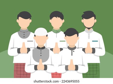 Flat Eid mubarak illustration for greeting card or banner. Selamat hari raya Idul Fitri