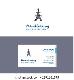 Flat Eiffel tower Logo and Visiting Card Template. Busienss Concept Logo Design