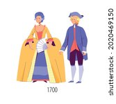 Flat eighteenth century fashion with characters of man and woman isolated vector illustration