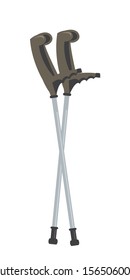 Flat elbow telescopic adjustable metal crutches isolated on white copy space. Medical equipment for people rehabilitation during musculoskeletal system diseases. Vector cartoon illustration