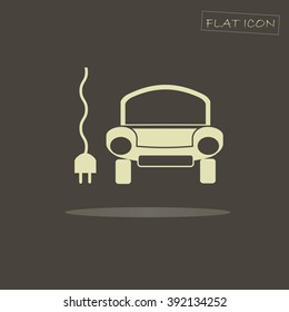 Flat electric car icon. Light car on dark background, vector