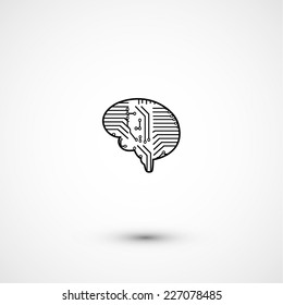 Flat electric circuit brain icon, modern technology