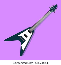 Flat Electric Guitar design with purple background