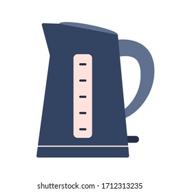 Flat electric kettle icon, kitchen appliance. Cute blue and pink vector automatic teapot equipment for logo design, recipe decoration, sticker