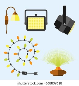 Flat electric lantern city lamp street urban lights fitting illuminator technology light bulb electricity vector illustration.