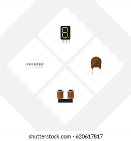 Flat Electronics Set Of Display, Coil Copper, Triode And Other Vector Objects. Also Includes Calculate, Access, Triode Elements.