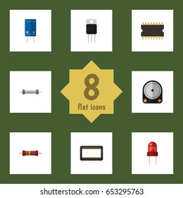 Flat Electronics Set Of Mainframe, Microprocessor, Receiver And Other Vector Objects. Also Includes Resistance, Electronics, Hard Elements.