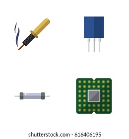 Flat Electronics Set Of Resistor, Receptacle, Repair And Other Vector Objects. Also Includes Copper, Resistance, Resistor Elements.