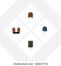 Flat Electronics Set Of Transducer, Display, Triode And Other Vector Objects. Also Includes Copper, Fiildistor, Recipient Elements.