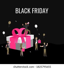 Flat element of black friday sales.  Black friday poster for sales advertising isolated on black background.