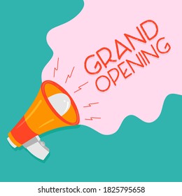 Flat element of grand opening poster. Flat element of advertising poster with horn. Flat element of sales promotion.
