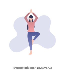 Un elemento plano de la mujer hace yoga. Un elemento plano de la chica hace ejercicio. Elemento plano de la chica haciendo deporte. Elemento plano de personas aisladas en un fondo blanco.