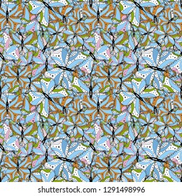 Flat elements. Design. Nice fabric pattern. Doodles blue, white and black on colors. Vector. Seamless pattern Print.