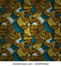 Flat elements. Design. Seamless pattern Print. Doodles brown, yellow and black on colors. Tender fabric pattern. Vector.