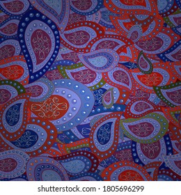 Flat elements. Design. Vector. Doodles blue, red and purple on colors. Print. Nice fabric pattern.