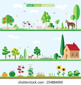 flat elements of the farm. background, vector