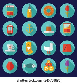 Flat elements of Istanbul city. Flat icon of Istanbul. Vector set of Istanbul icon. Flat icons of Istanbul city.
