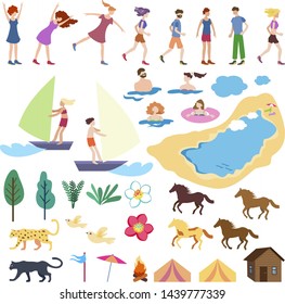 Flat elements for the map of a sports camp summer vibes vector illustration