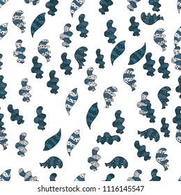 Flat elements. Nice fabric pattern. Doodles white, blue and black on colors. Print. Design. Vector.