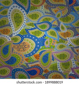 Flat elements. Print. Design. Nice fabric pattern. Doodles yellow, blue and beige on colors. Vector.