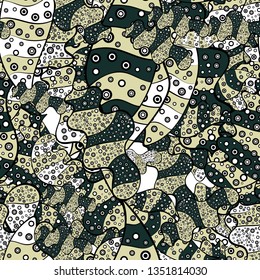 Flat elements. Seamless pattern Print. Design. Doodles neutral, blue and black on colors. Vector. Nice fabric pattern.