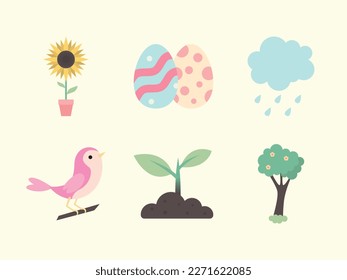 Flat Elements of Spring Season Vector Illustration Design Isolated.