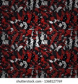 Flat elements. Tender fabric pattern. Doodles black, red and white on colors. Design. Vector. Seamless pattern Print.