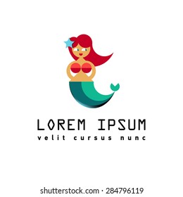 Flat Elements. Vector illustration mermaid. Laybel fish. Mermaid icon design can be used in advertising toys, jewelry for children