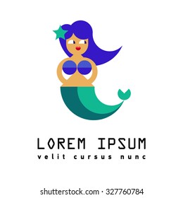 Flat Elements. Vector illustration mermaid. Laybel fish. Mermaid icon design can be used in advertising toys, jewelry for children