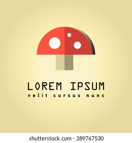 Flat Elements. Vector illustration mushroom. Laybel and sign for forest, wood, forester, drugs, tablets, poison. Amanita. Logo. The graphics for games