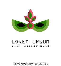 Flat Elements. Vector illustration Venetian mask. Laybel for cicus, wizard, llusionist. Shop hats.Costume party. Focus, trick, juggle. Gift shop. Carnival. Logo