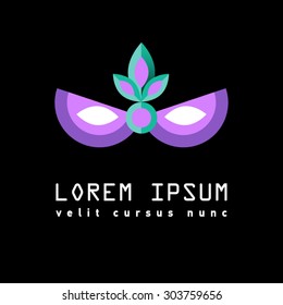 Flat Elements. Vector illustration Venetian mask. Laybel for cicus, wizard, llusionist. Shop hats.Costume party. Focus, trick, juggle. Gift shop. Carnival. Logo